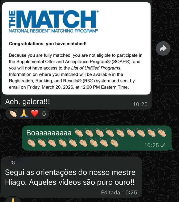 Carta do The Match: aprovado em residência nos Estados Unidos