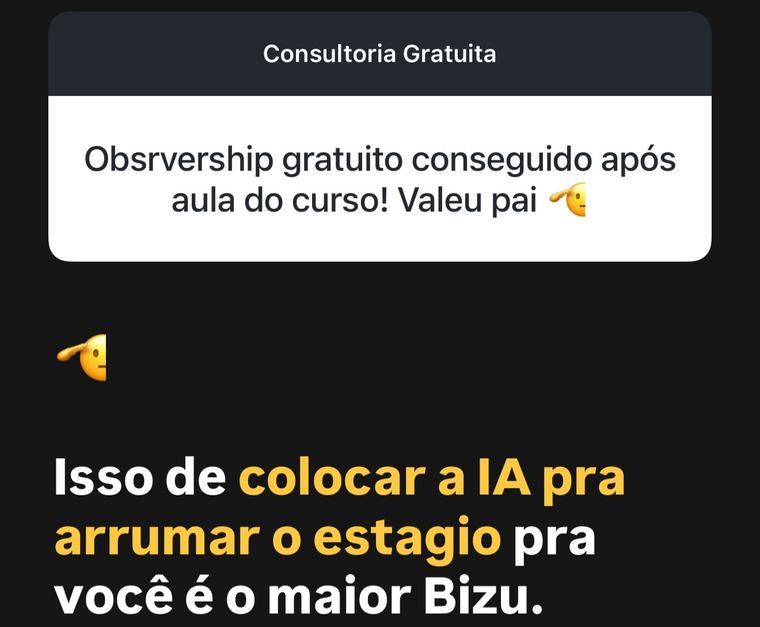 Mensagem: estágio observership conseguido depois da aula do curso