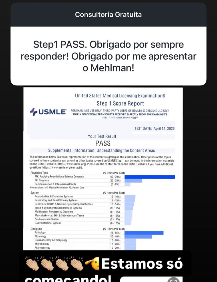 Aprovação no Step 1 com score report