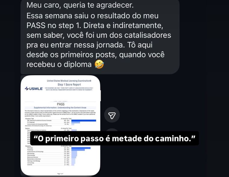 Mensagem de agradecimento após aprovação no Step 1